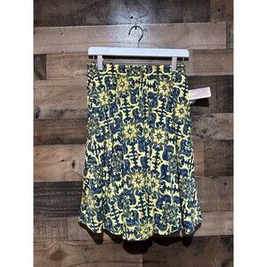 NWT Lularoe Womens S Madison Skirt Yellow Blue Printed Pleated Full Knee Length